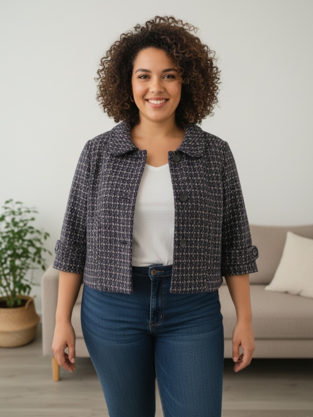 George Navy and White Tweed Boxy Jacket